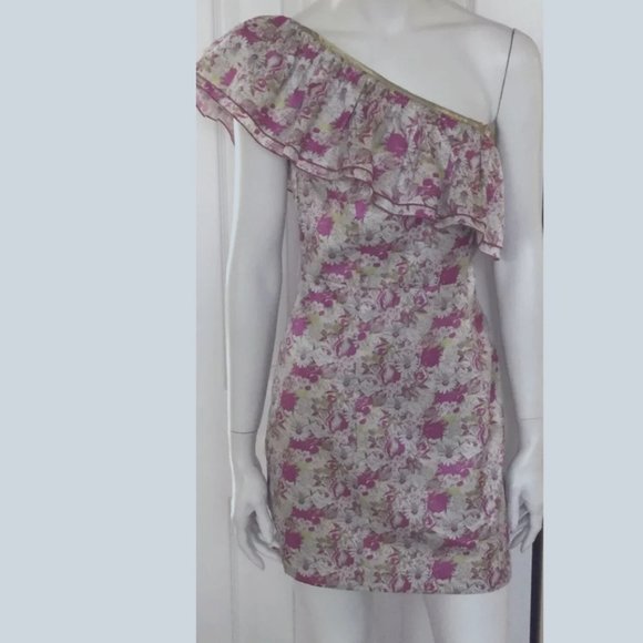 One Shoulder Lined Floral Party Dress SZ Jr. Med NWOT - Picture 4 of 7
